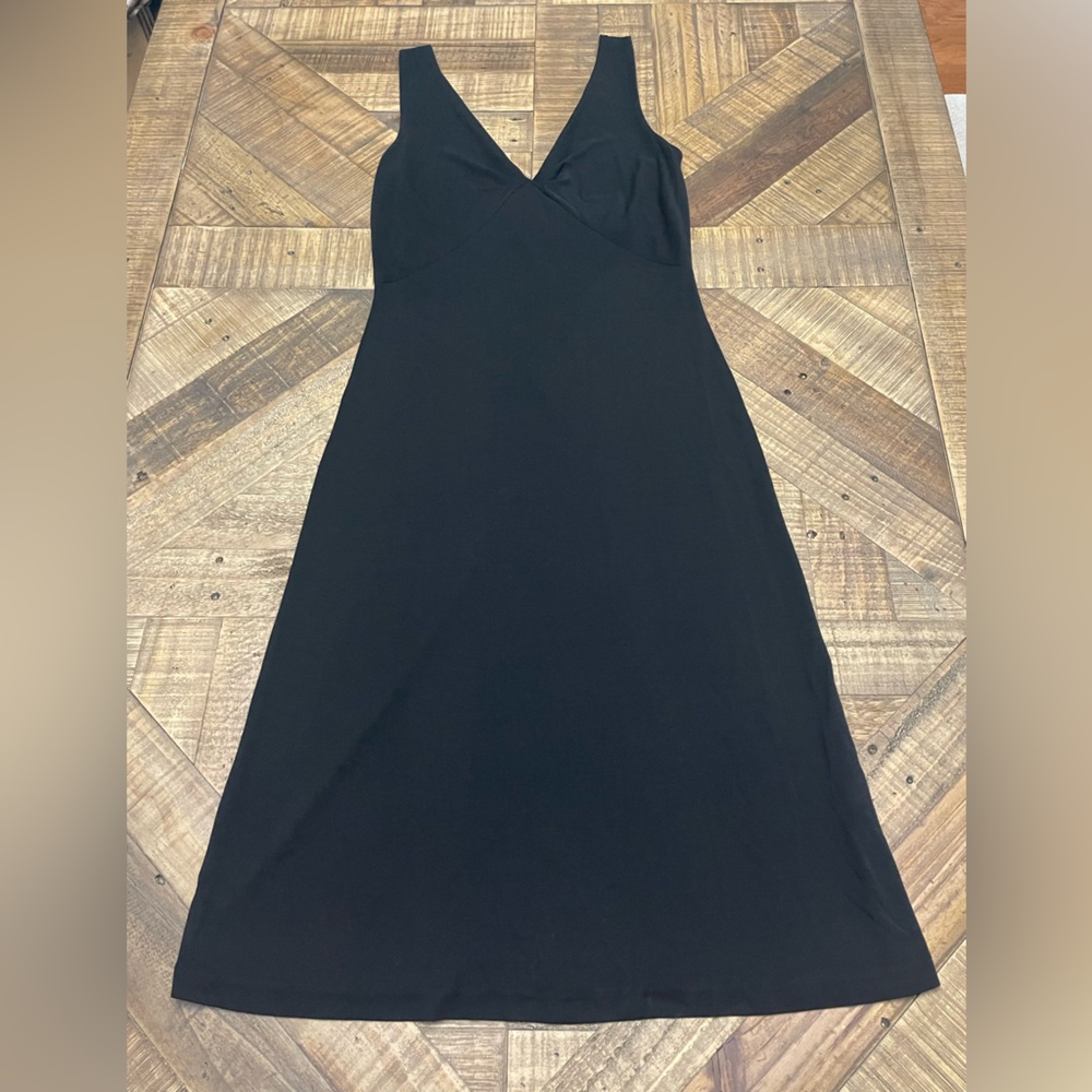 Lauren Ralph Lauren Black Sleeveless V-Neck Seamed Sheath Midi Dress Size Large